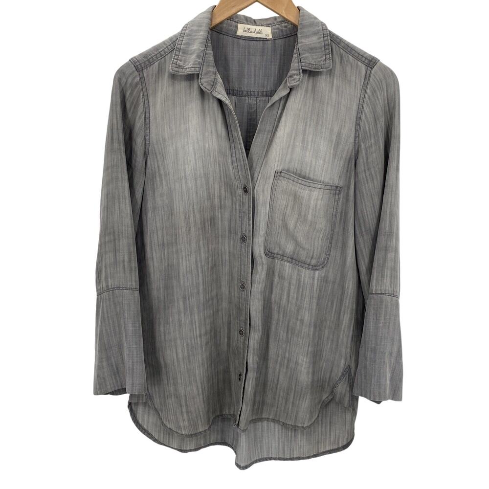 Bella Dahl Shirt Womens XS Chambrayโ Gray Button Up Long Sleeve Faded Style